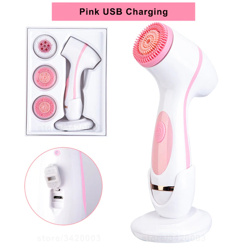 3 in 1 Electric Rotating Facial Cleansing Brush Waterproof Pore Ceaner Deep Cleaning Spin Brush Blackhead Remover Facial Massage