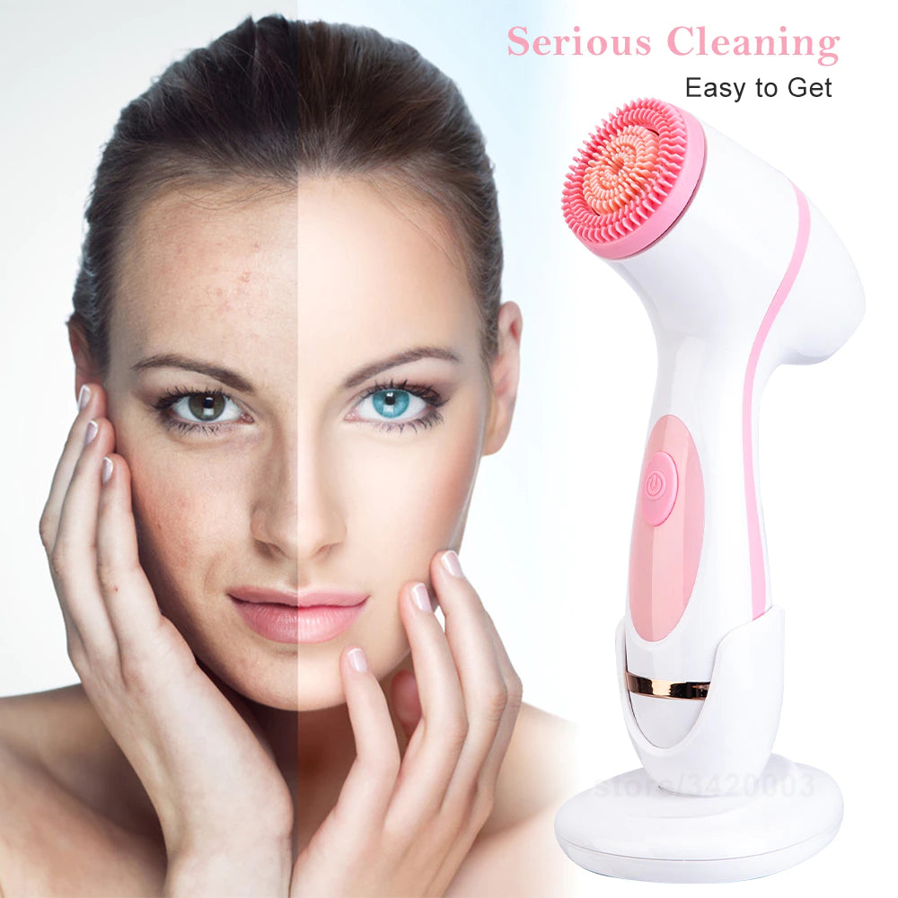 3 in 1 Electric Rotating Facial Cleansing Brush Waterproof Pore Ceaner Deep Cleaning Spin Brush Blackhead Remover Facial Massage