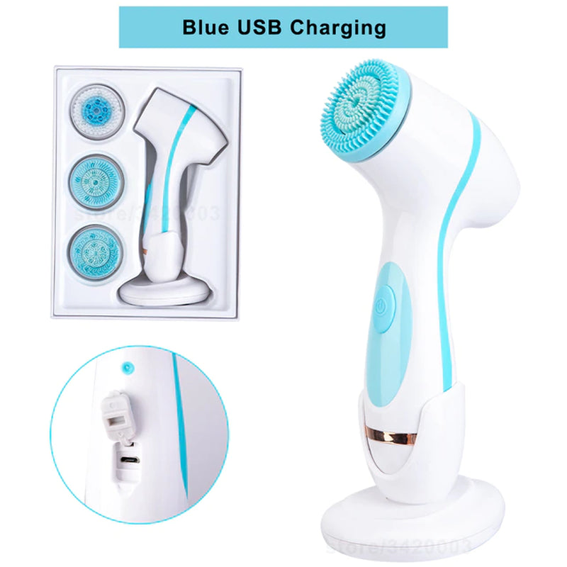 3 in 1 Electric Rotating Facial Cleansing Brush Waterproof Pore Ceaner Deep Cleaning Spin Brush Blackhead Remover Facial Massage