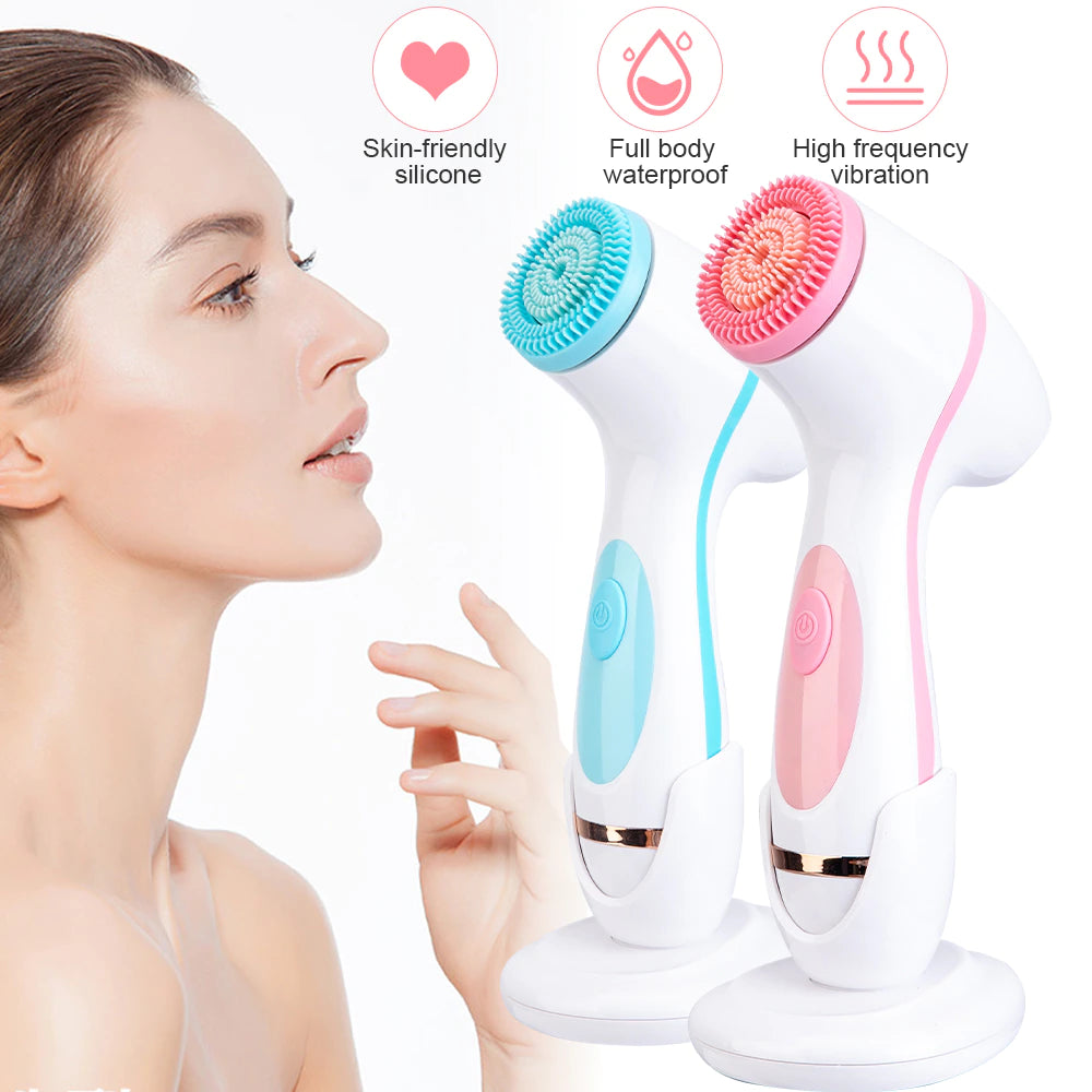 3 in 1 Electric Rotating Facial Cleansing Brush Waterproof Pore Ceaner Deep Cleaning Spin Brush Blackhead Remover Facial Massage