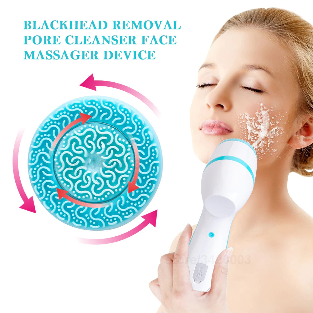 3 in 1 Electric Rotating Facial Cleansing Brush Waterproof Pore Ceaner Deep Cleaning Spin Brush Blackhead Remover Facial Massage